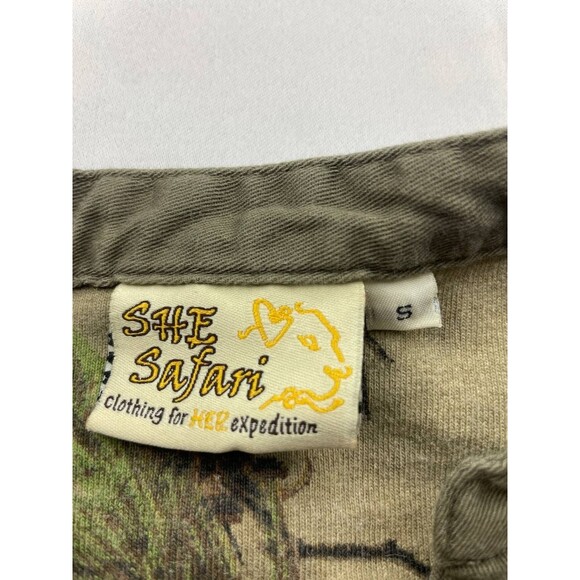 SHE Safari Shirt Womens Small Green Camouflage Snap Long Sleeve Hunting Camping - Picture 2 of 6